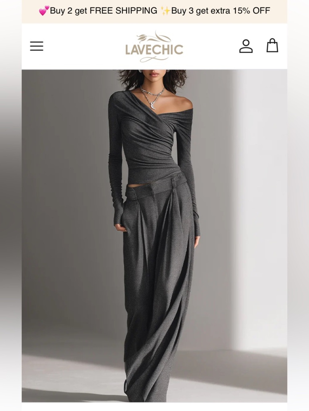 Off-the shoulder fitted top with matching draped pants
